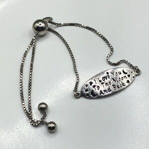 Sterling Silver 925 "I Love You To the Moon and Back" Adjustable Bracelet YGI